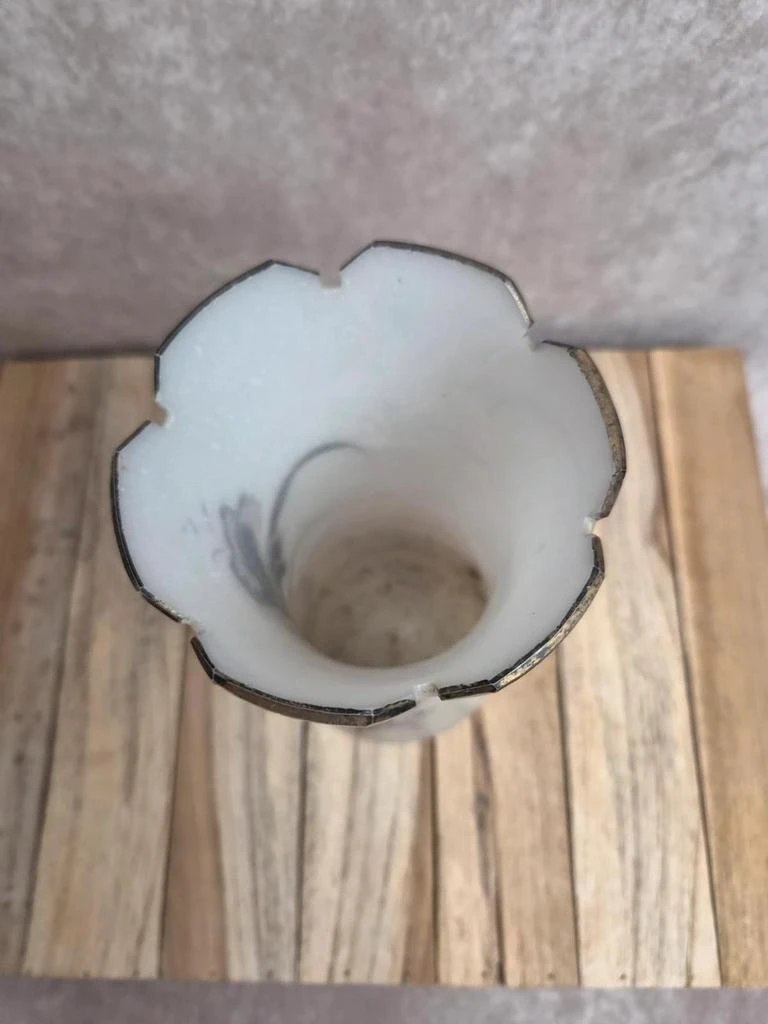Antique Art Nouveau frosted enamel glass vase - iris decor – photo 5
